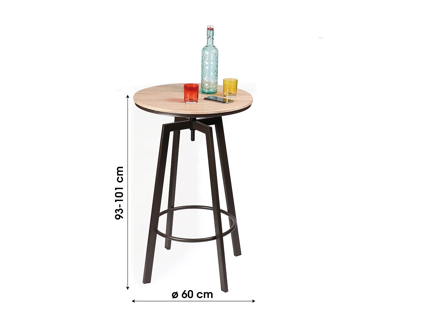 Table haute ronde design industriel Factory - Diam. 60 x H. 93 cm - Marron