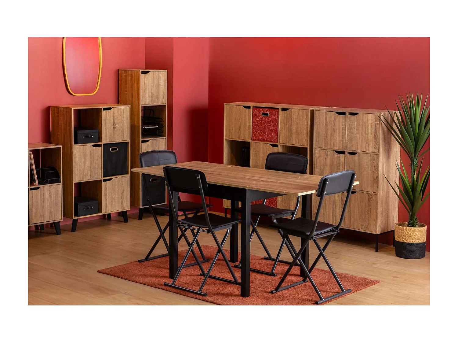 Table extensible 2 à 6 places en bois - Beige et noir