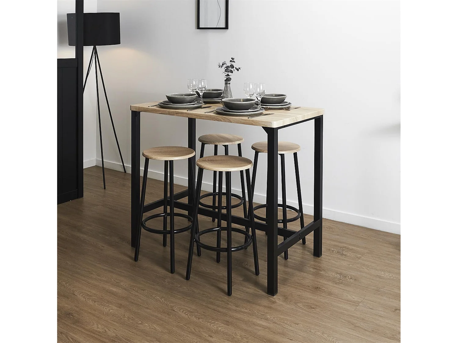 Ensemble mange debout et 4 tabourets Kalo - Marron et noir