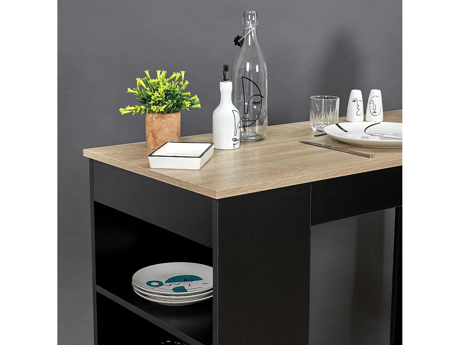 Table de bar mange debout Cheers avec 4 niches de rangement en MDF - Noir et Marron