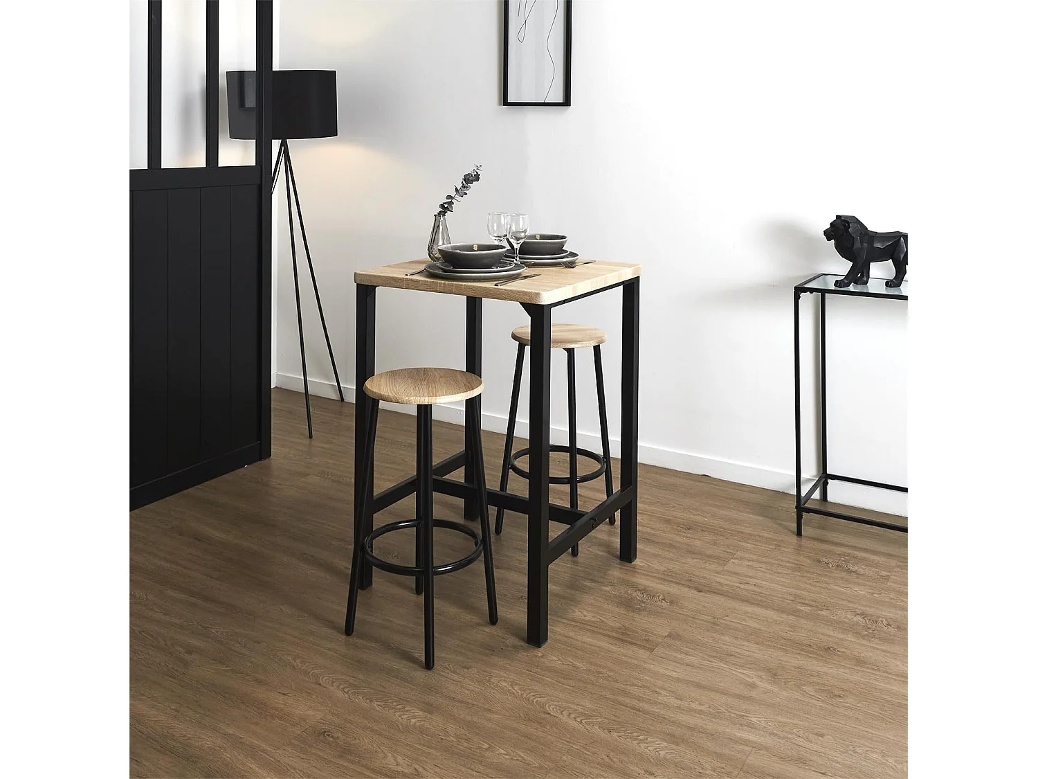 Ensemble mange debout et 2 tabourets Kalo - Marron et noir