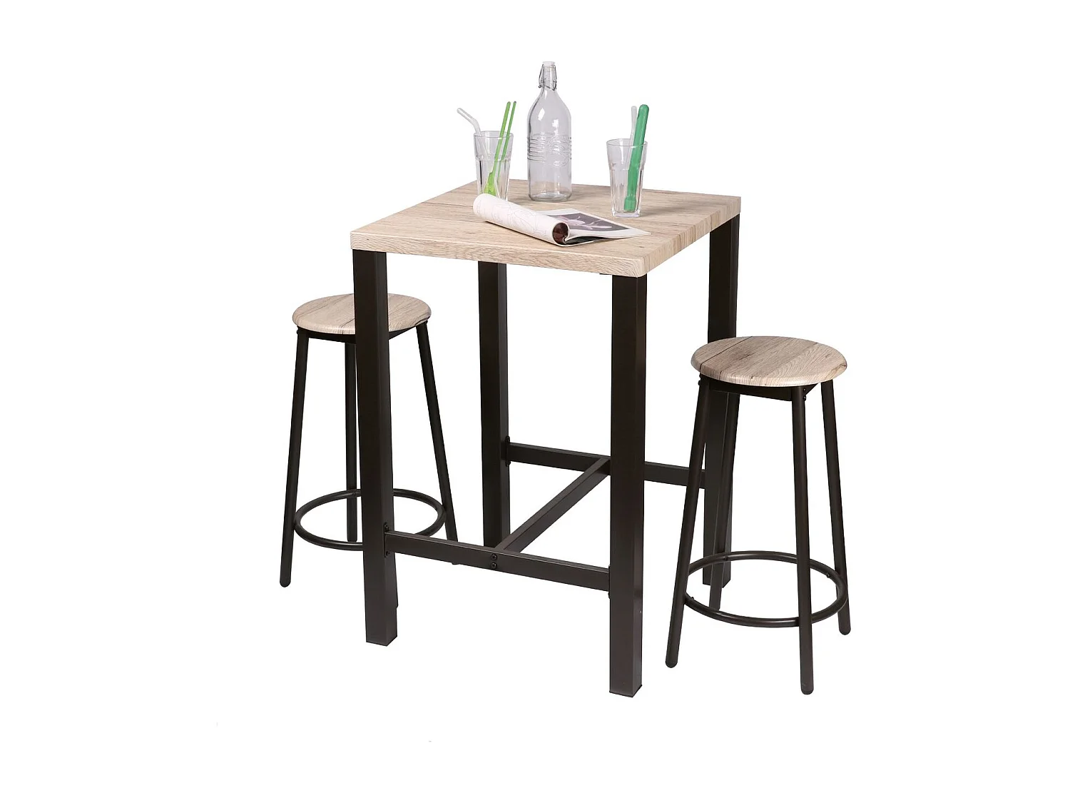 Table bar avec tabourets indus Dock - Noir