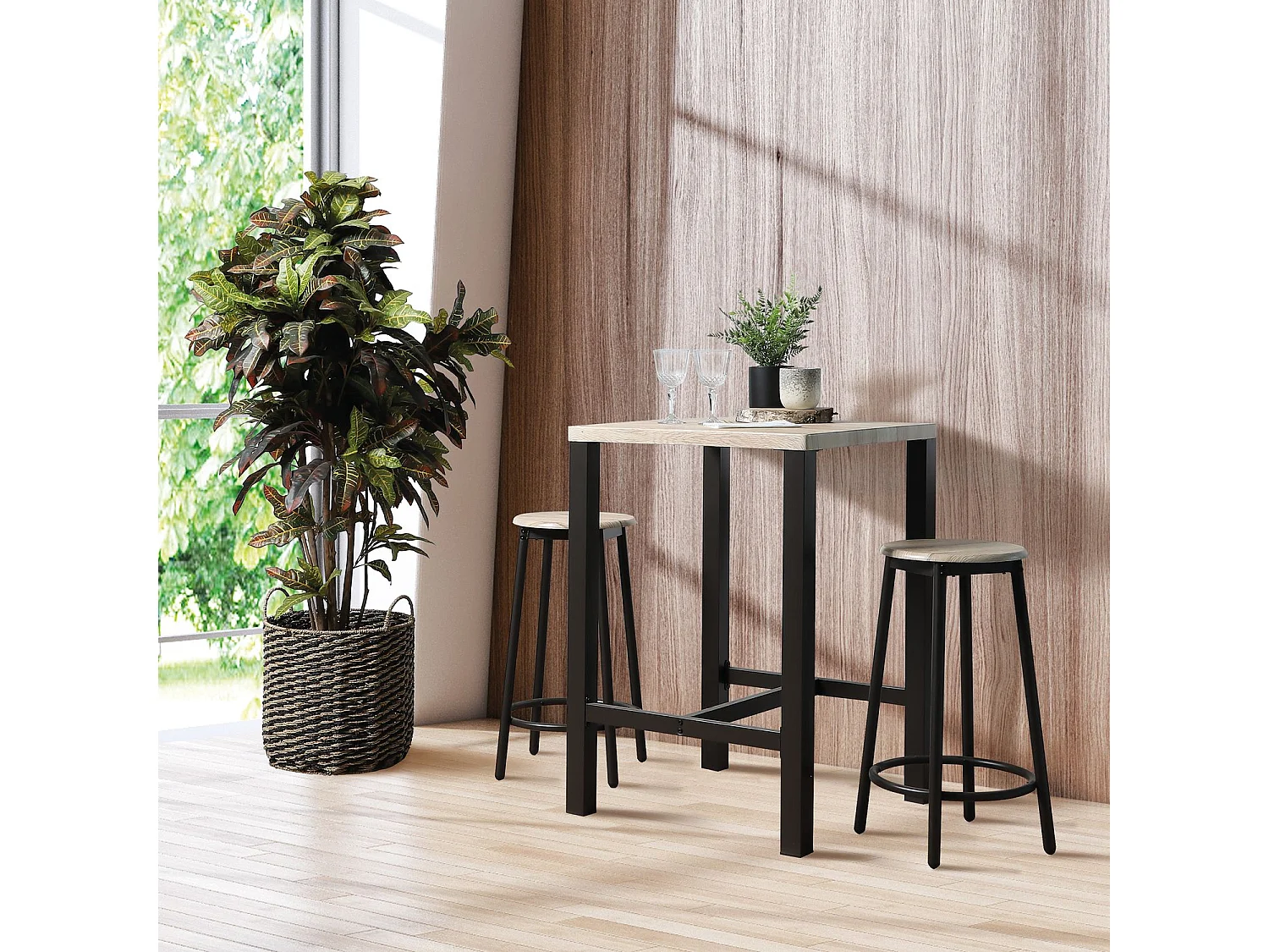 Table bar avec tabourets indus Dock - Noir