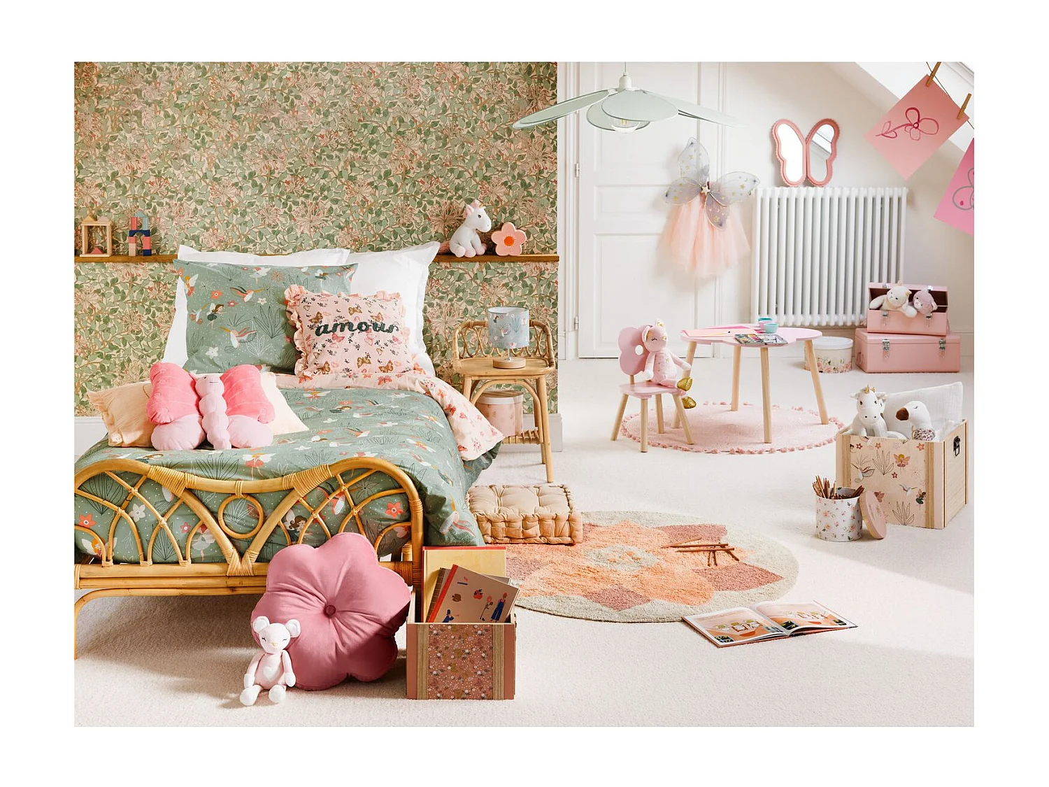 Suspension en lin FLEUR - Diam 72 cm - Vert