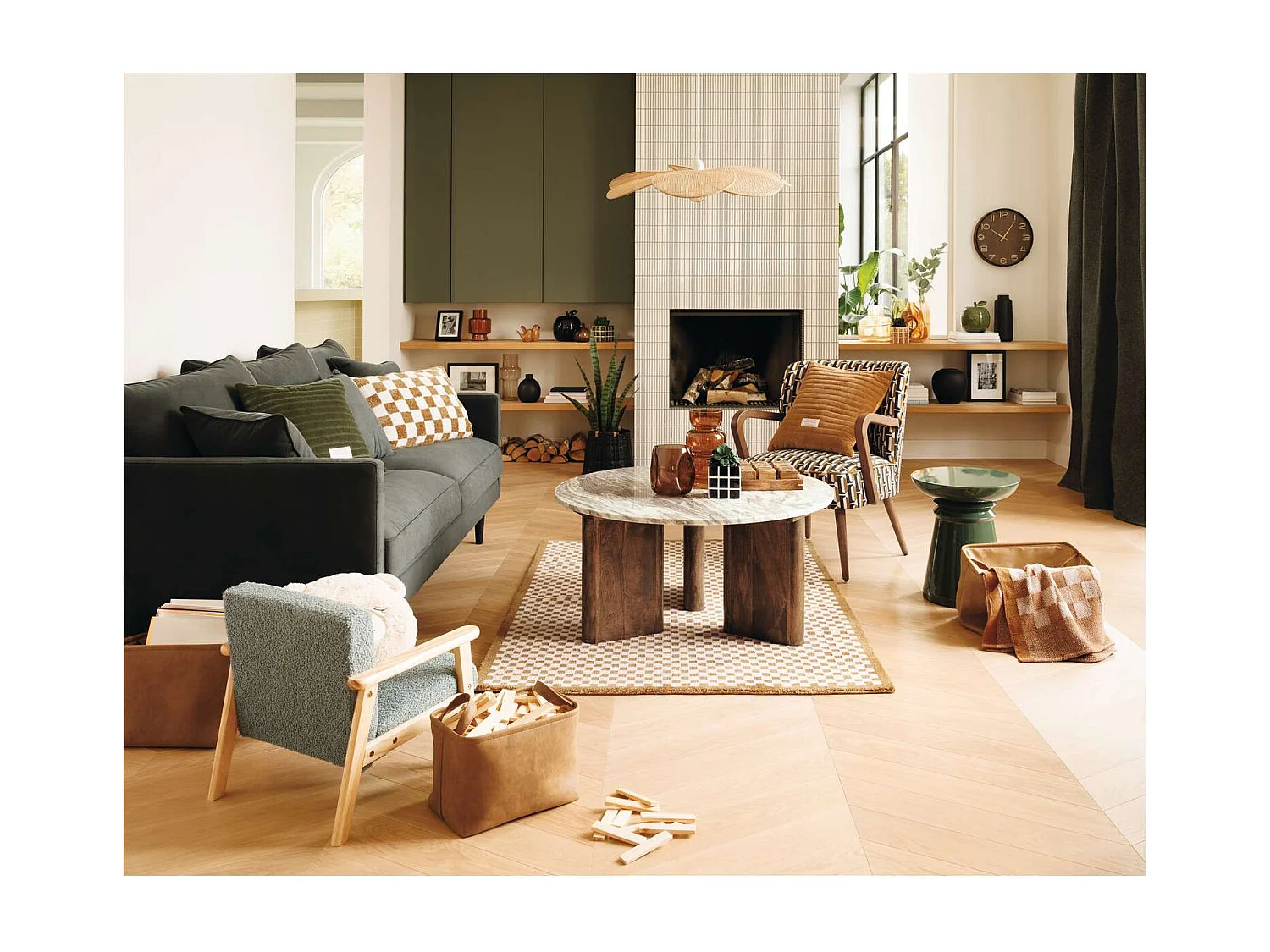 Suspension en bois et acier PETALES - Diam 62 cm - Beige