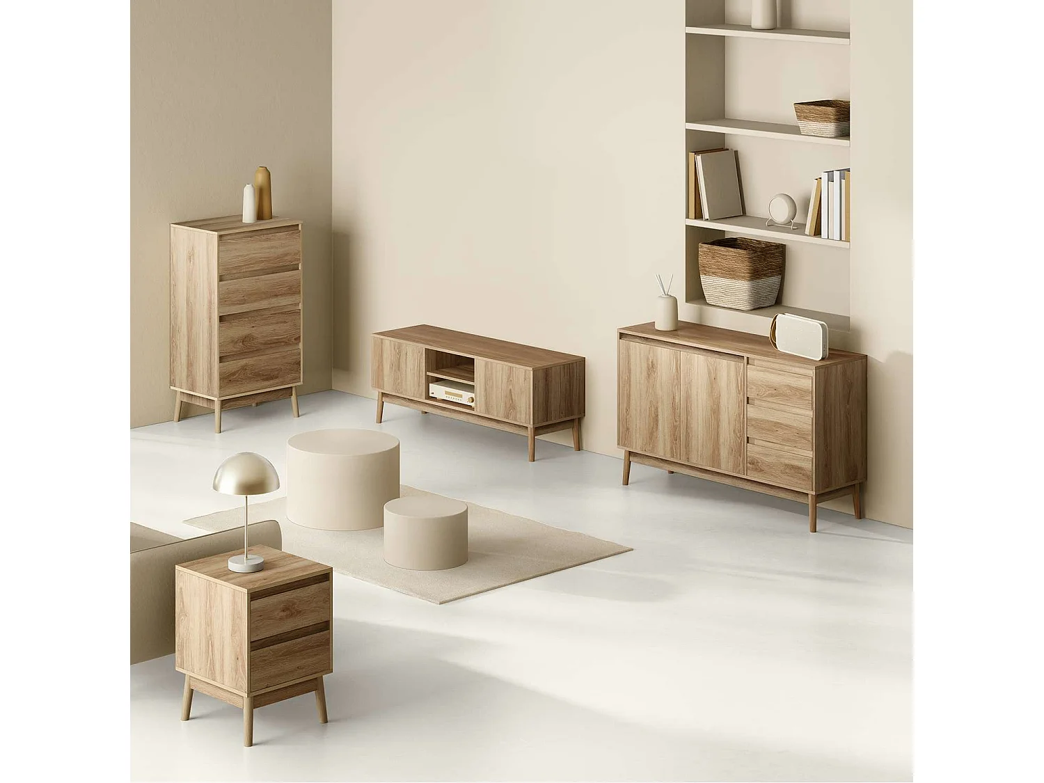 Buffet 2 portes et 3 tiroirs Liam en bois - Marron