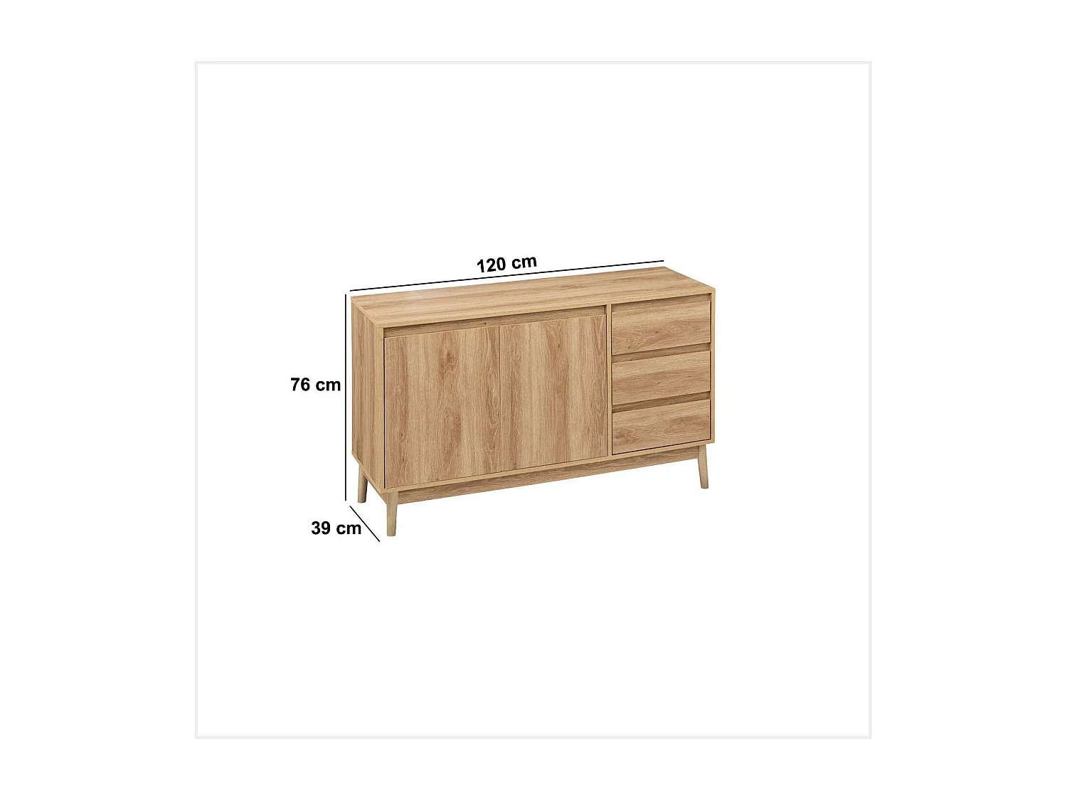 Buffet 2 portes et 3 tiroirs Liam en bois - Marron