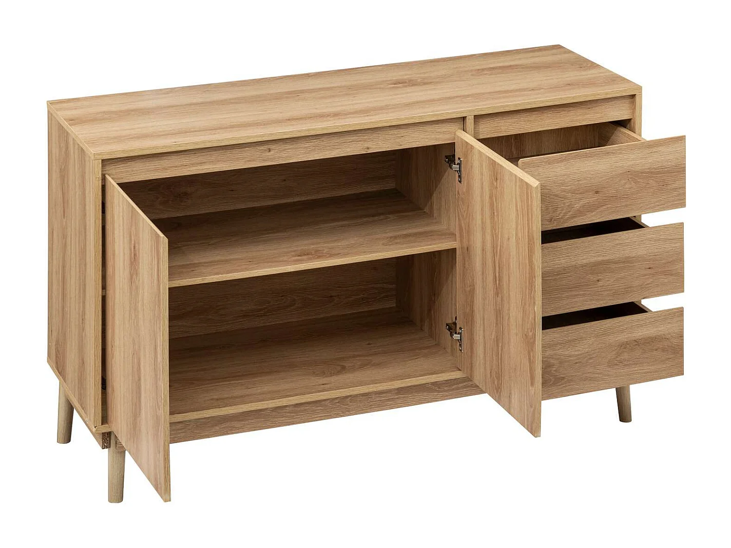 Buffet 2 portes et 3 tiroirs Liam en bois - Marron