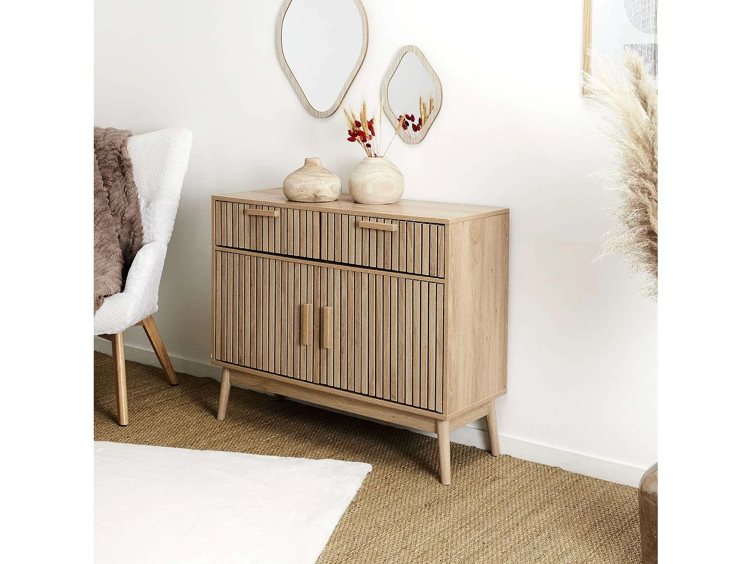 Buffet 2 tiroirs et 2 portes Saulk en bois - Marron