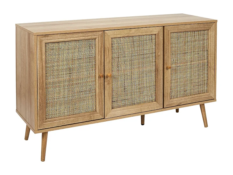 Buffet 3 portes en cannage et panneaux de particules