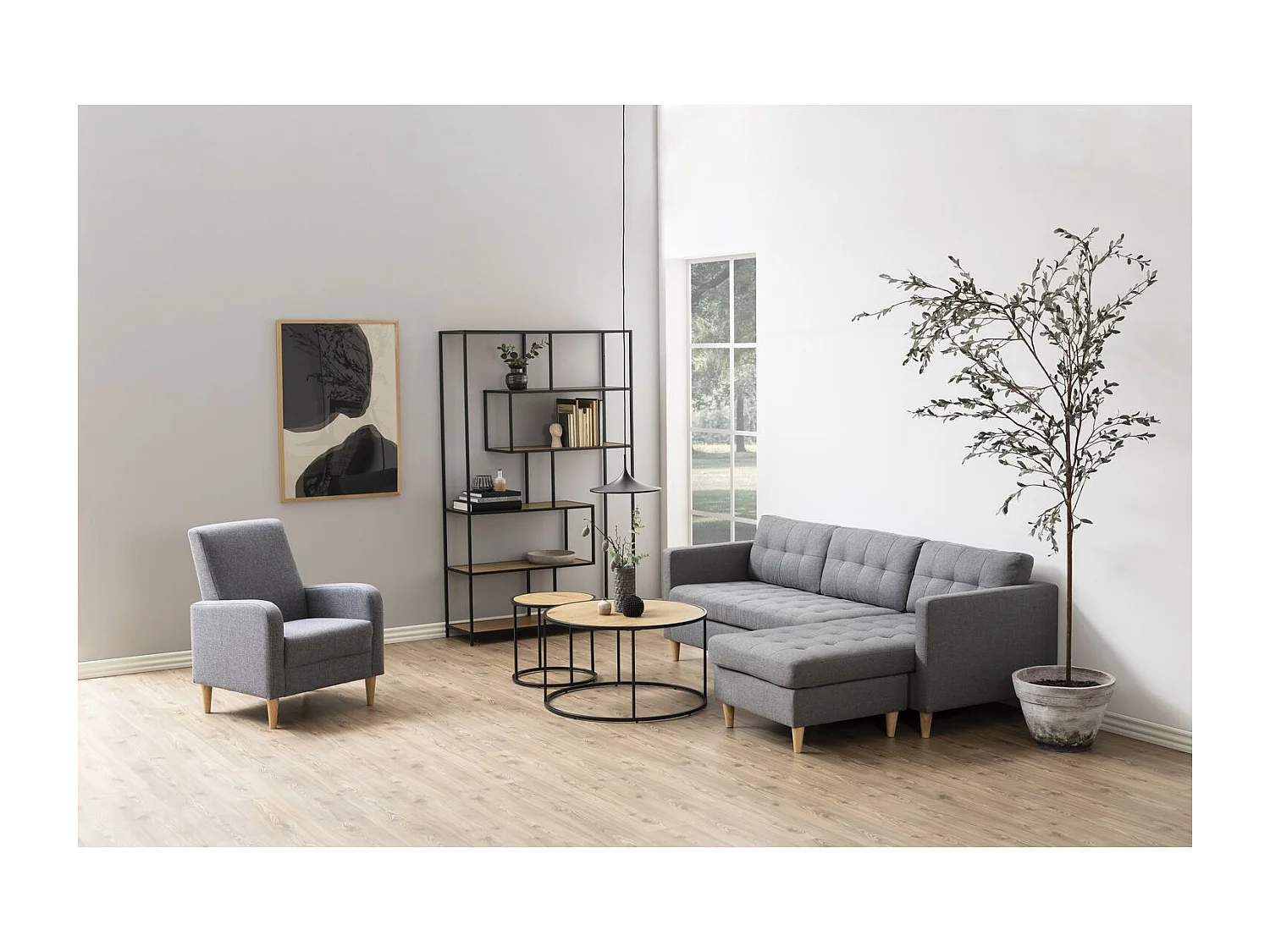 Bibliothèque en MDF et métal avec 6 niches de rangement - Noir et Beige