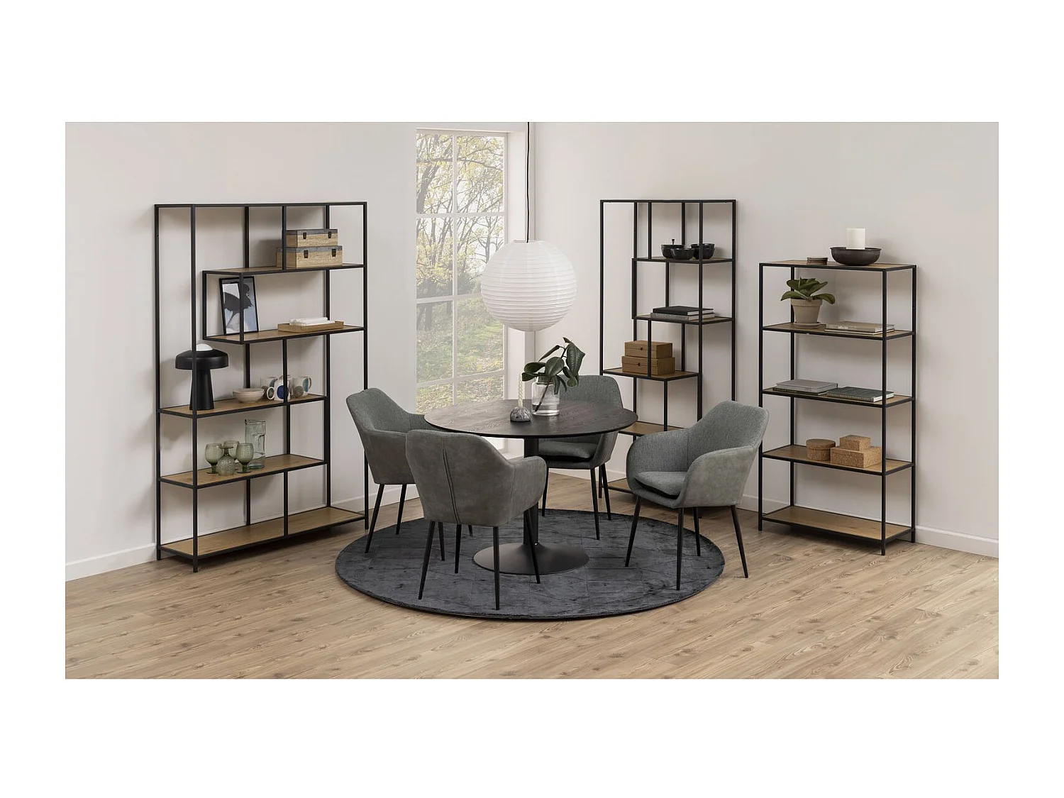 Bibliothèque en MDF et métal avec 6 niches de rangement - Noir et Beige