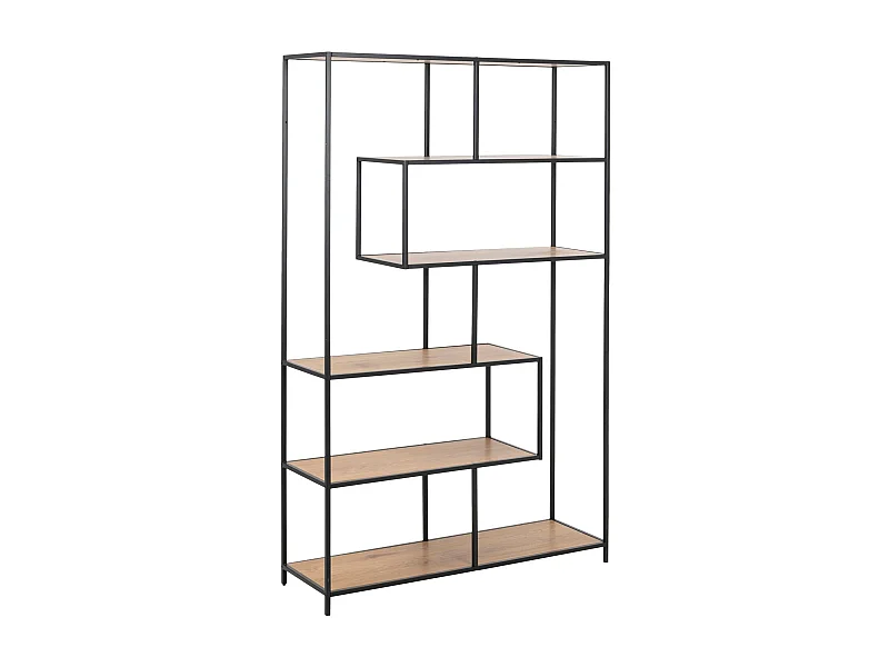 Bibliothèque en MDF et métal avec 6 niches de rangement - Noir et Beige