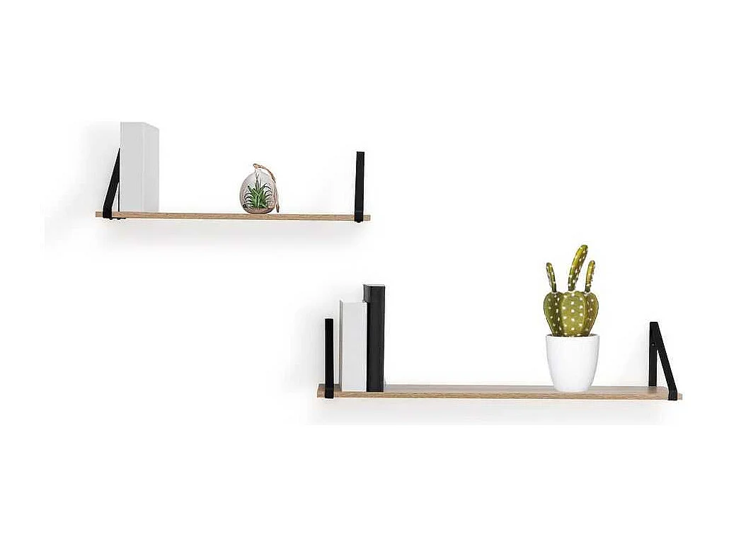 Etagère murale avec équerres 78 cm - Marron et noir