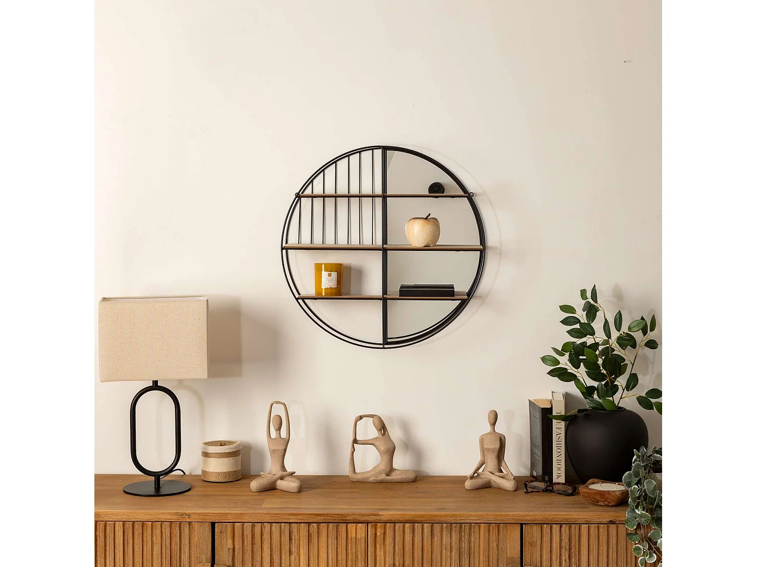 Étagère en métal et fibres de bois avec miroir - Noir