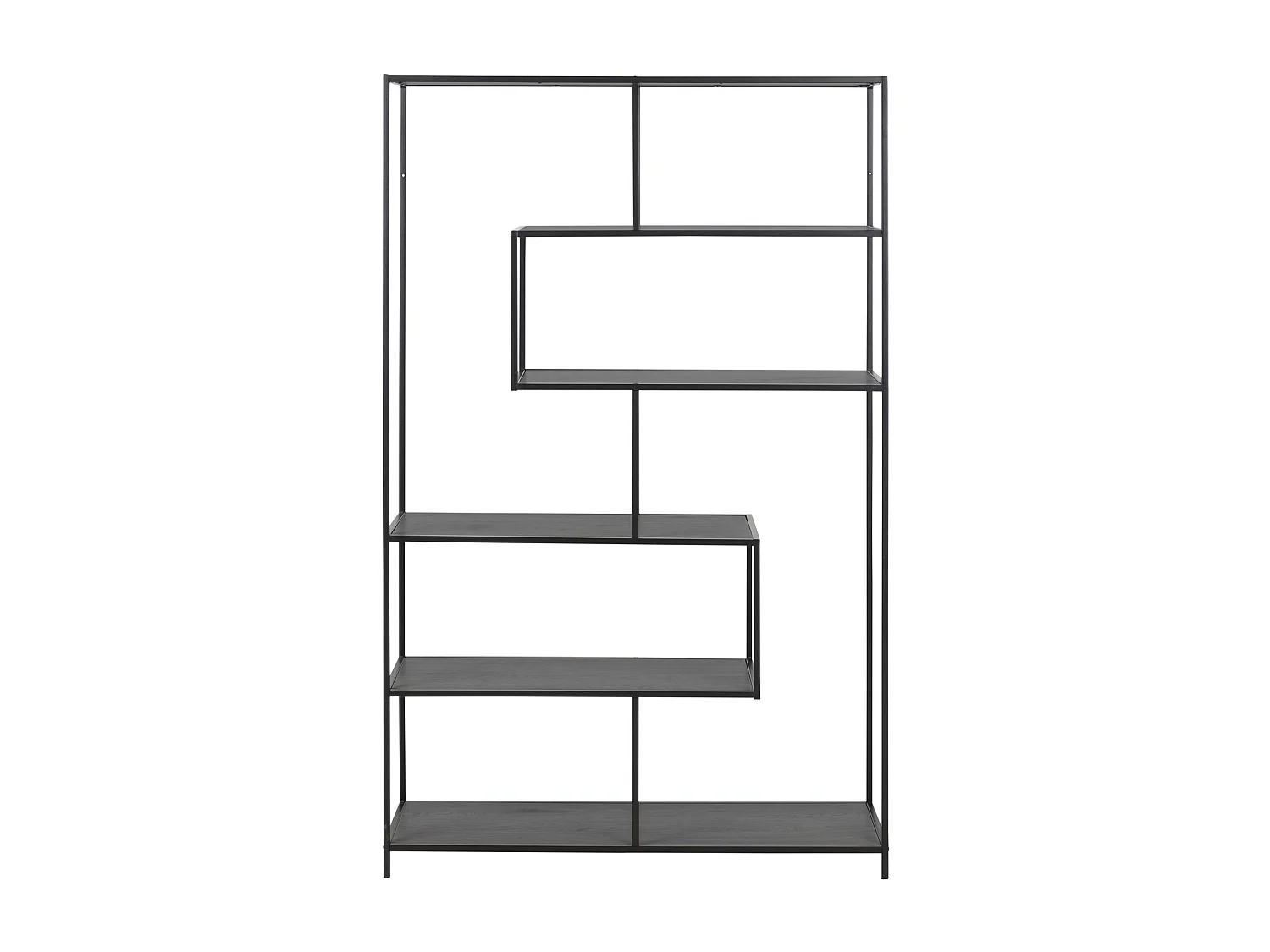 Grande Bibliothèque haute 5 étagères asymétriques en MDF et métal - Noir