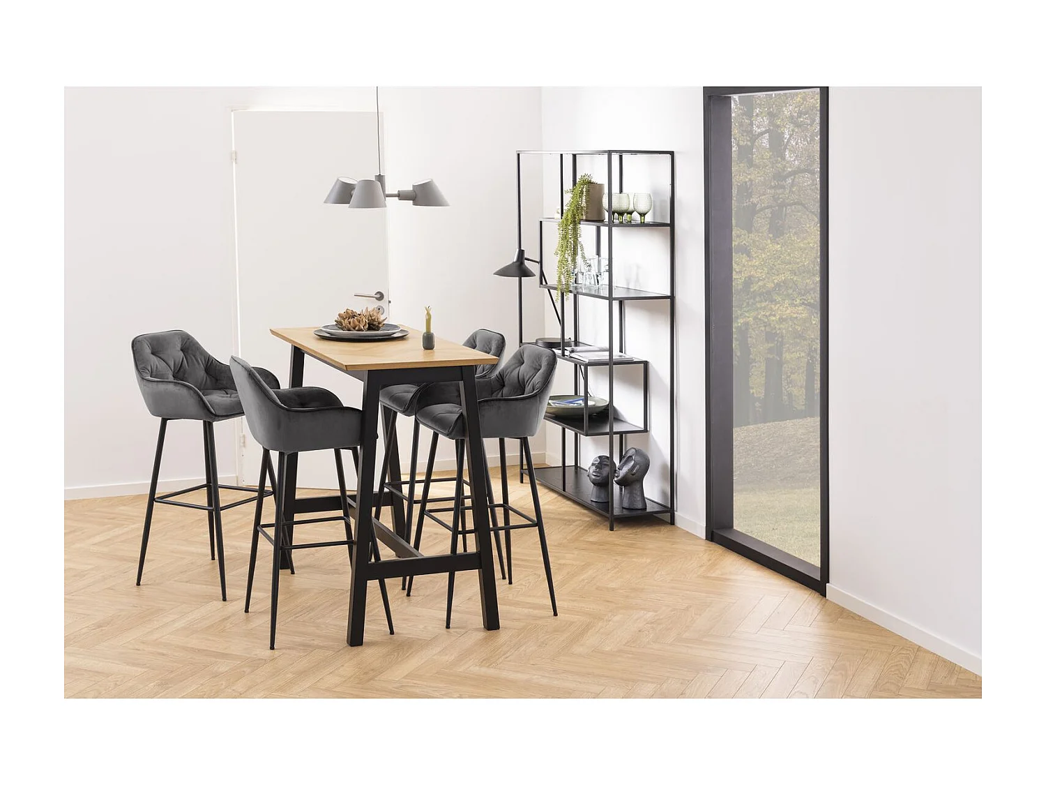 Grande Bibliothèque haute 5 étagères asymétriques en MDF et métal - Noir