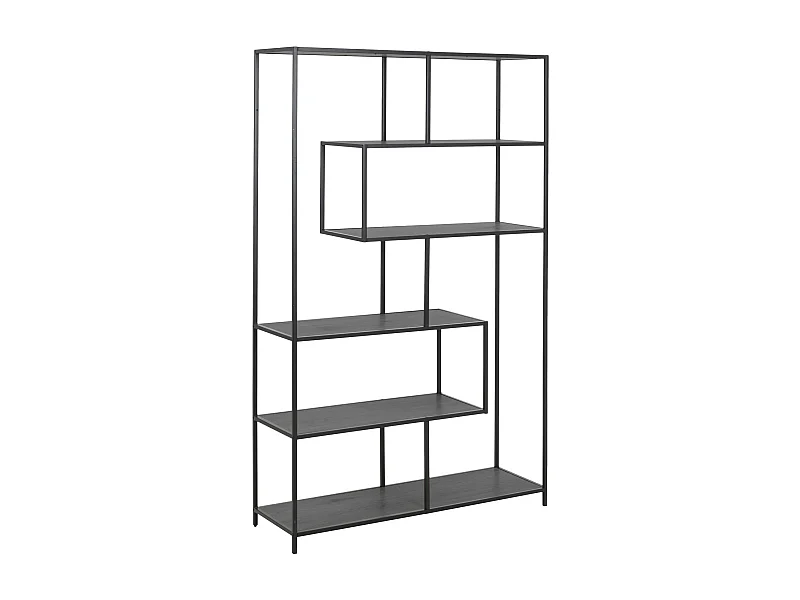 Grande Bibliothèque haute 5 étagères asymétriques en MDF et métal - Noir