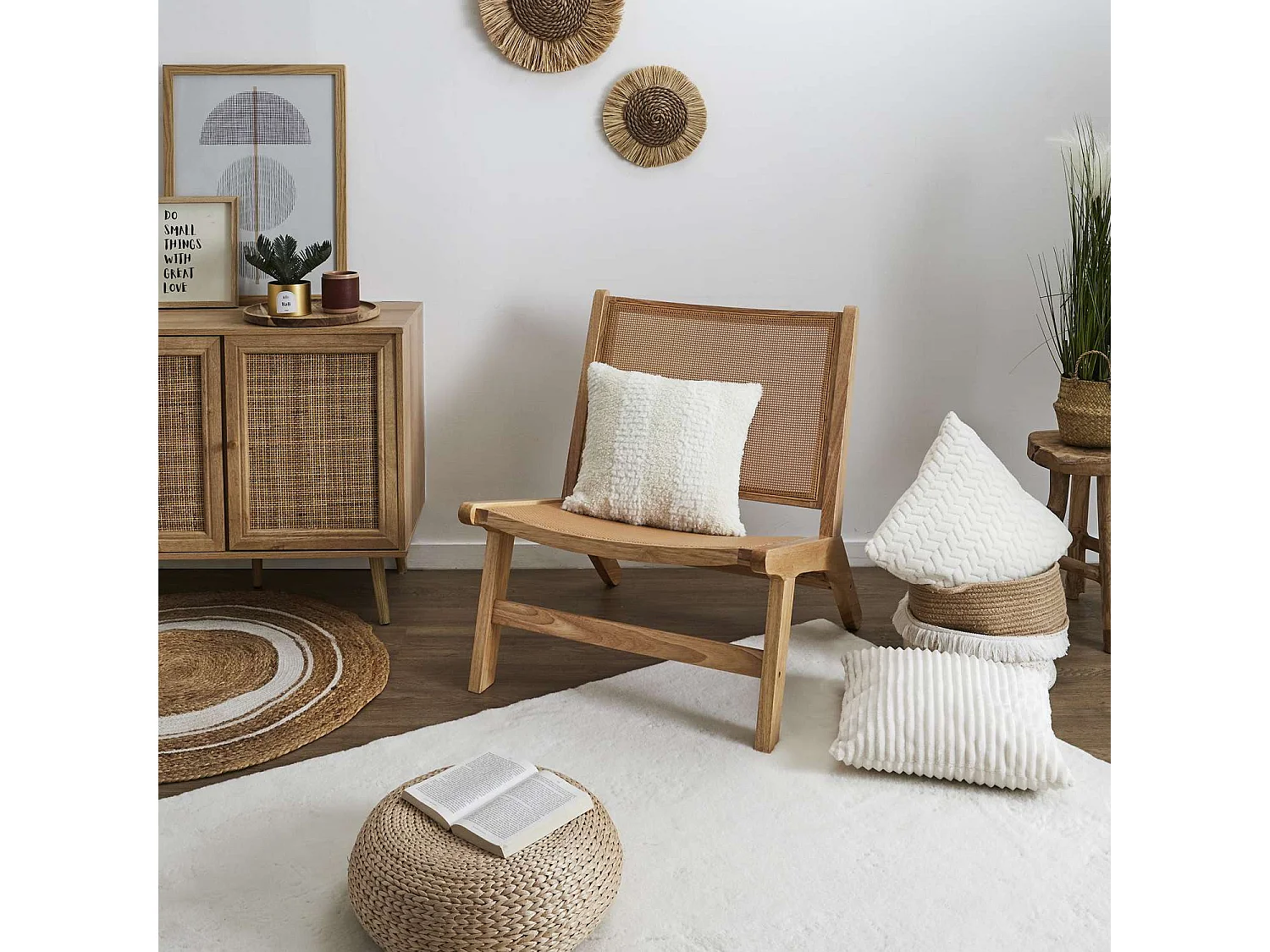 Fauteuil Bali en cannage - Marron