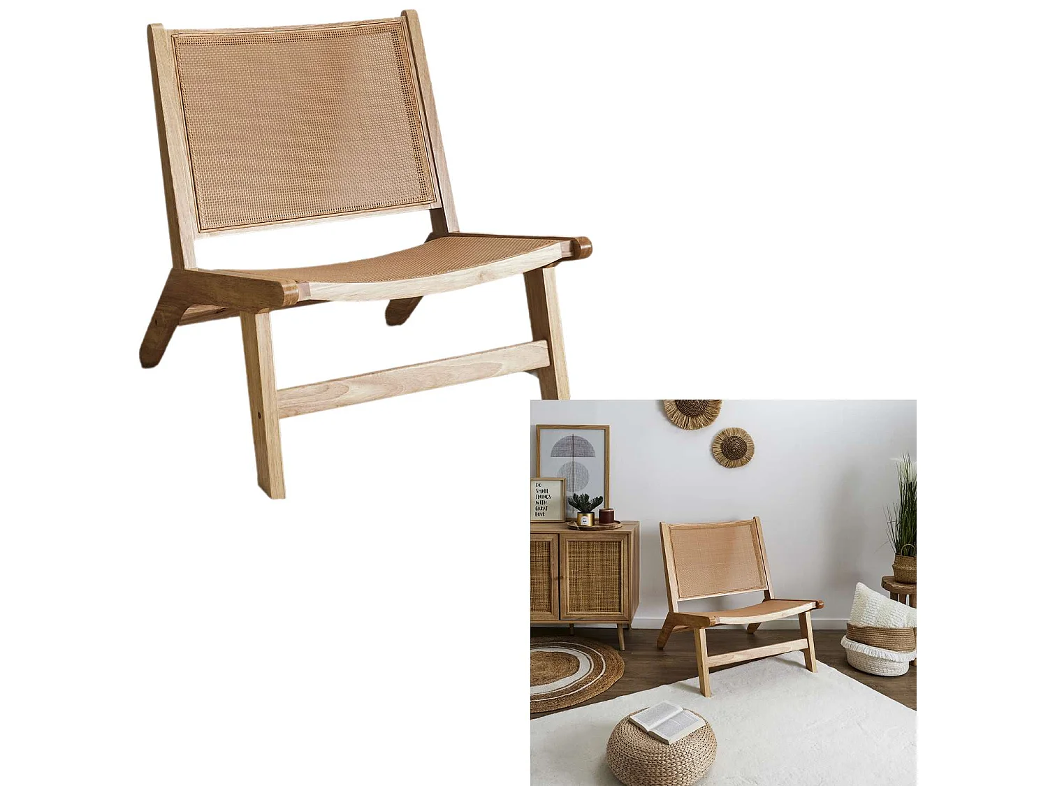 Fauteuil Bali en cannage - Marron