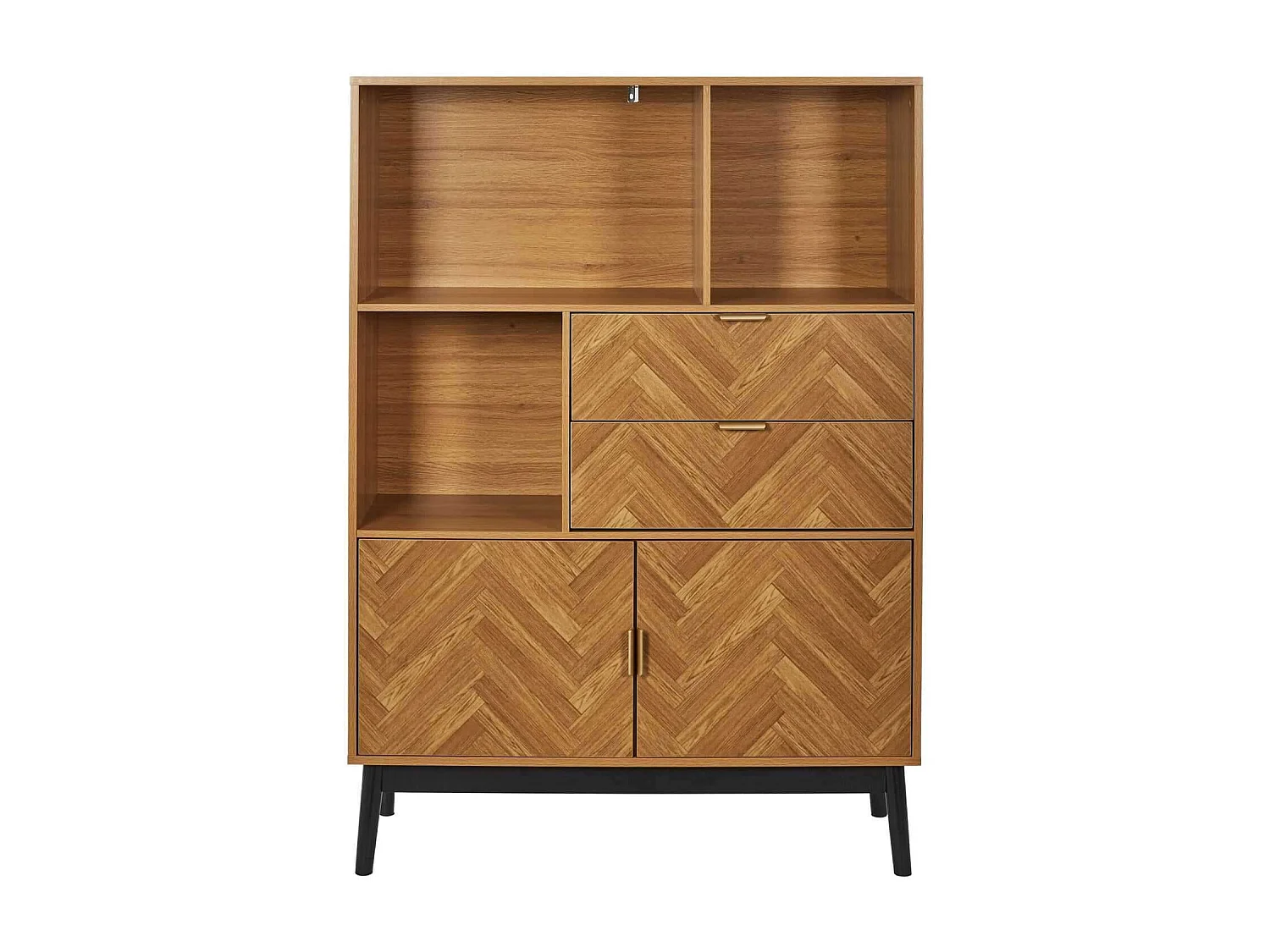 Bibliothèque 2 portes et 2 tiroirs en bois FELIX - Marron et noir