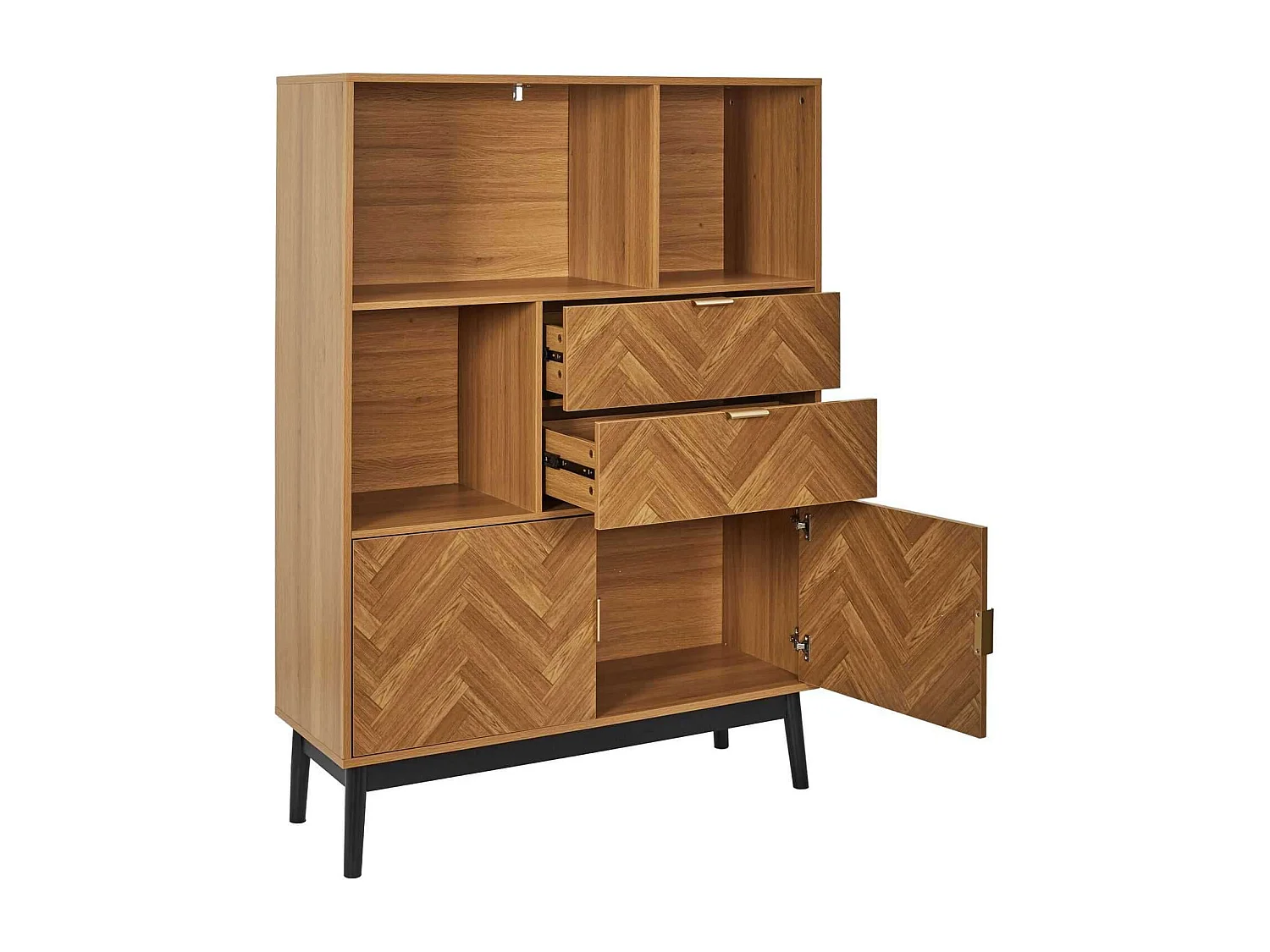 Bibliothèque 2 portes et 2 tiroirs en bois FELIX - Marron et noir