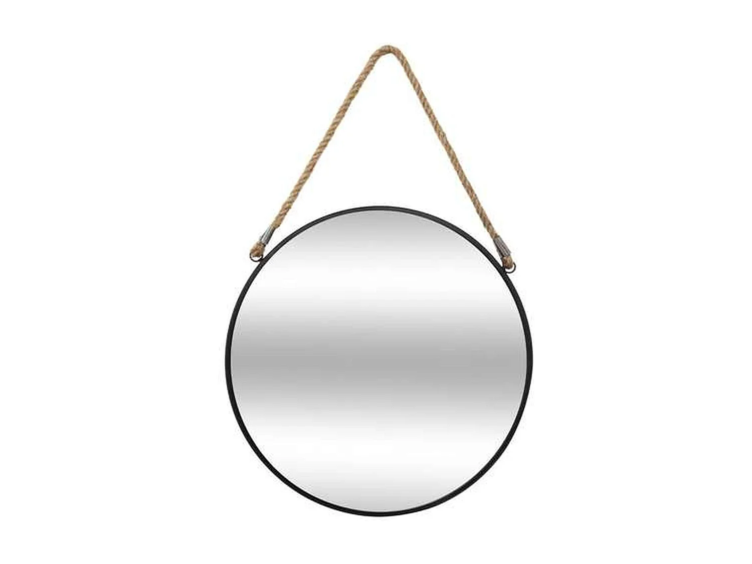 Miroir en métal suspendu avec corde - Diamètre 55 cm - Noir
