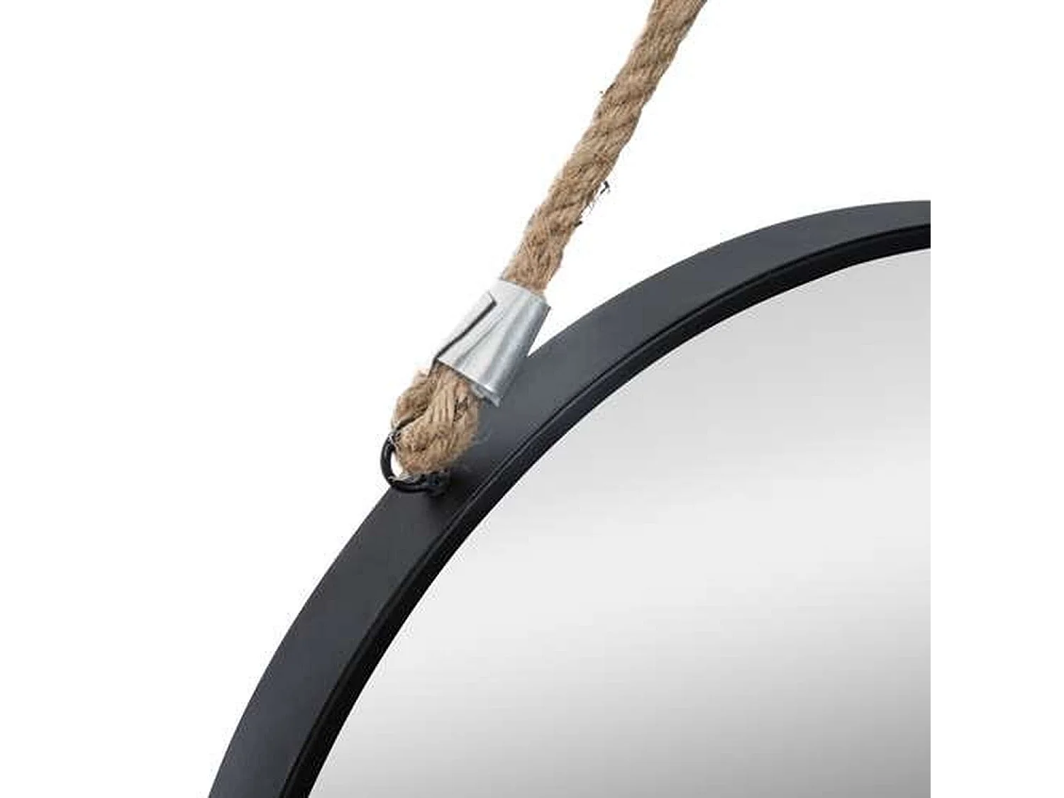 Miroir en métal suspendu avec corde - Diamètre 55 cm - Noir