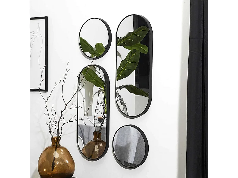 Lot de 4 miroirs ronds et ovales - Noir