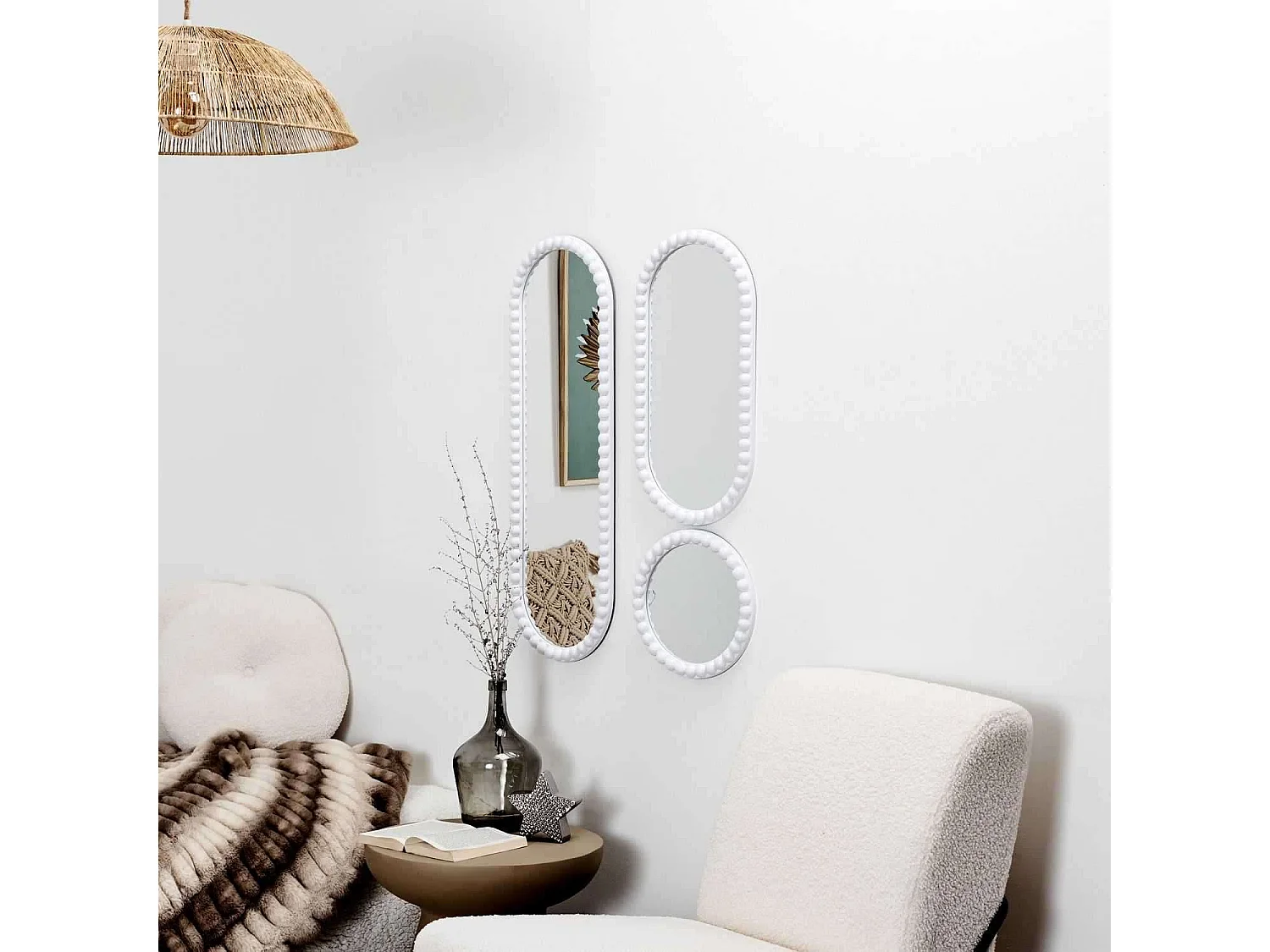 Lot de 3 miroirs ronds et ovales - Blanc