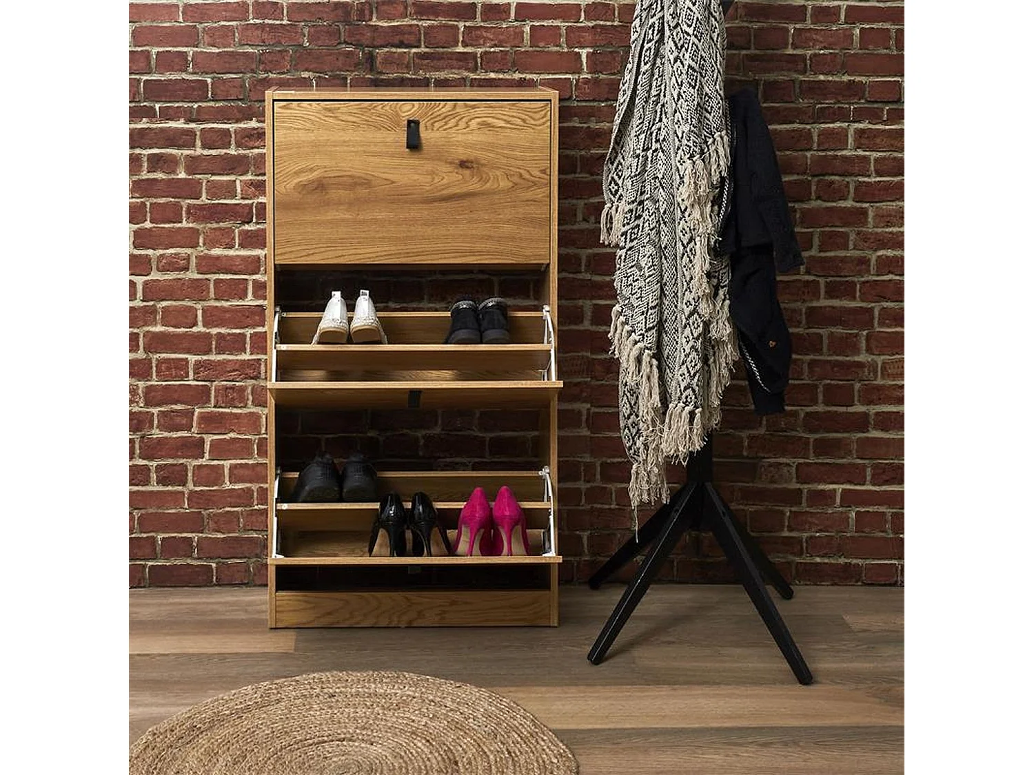 Meuble à chaussures avec 3 portes - Effet Bois