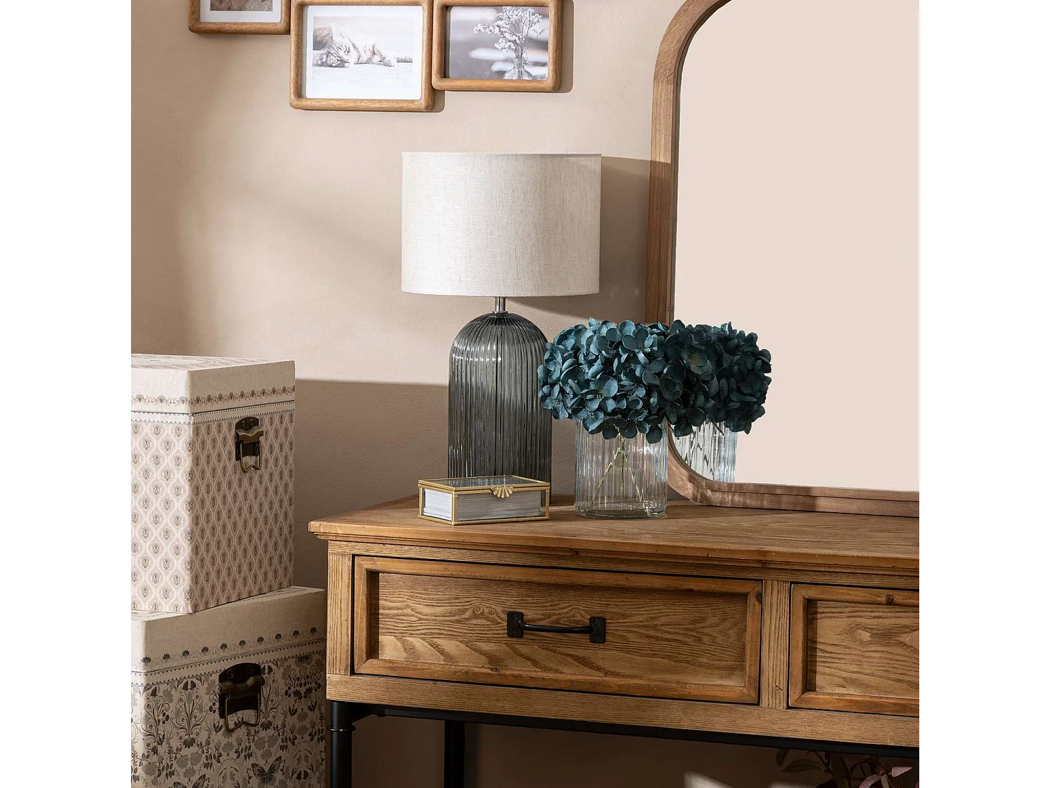 Lampe cylindre en verre - H. 42,5 cm - Bleu