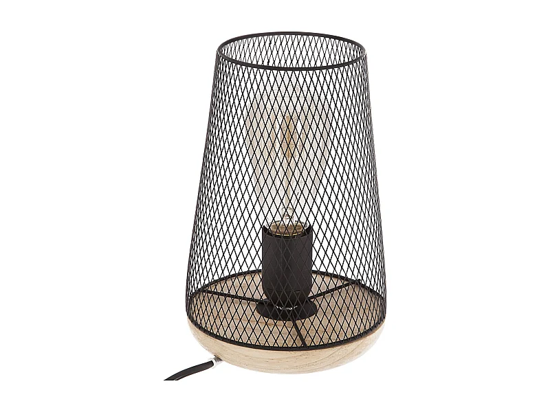 Lampe à poser en fer et bois - H. 23 cm - Noir