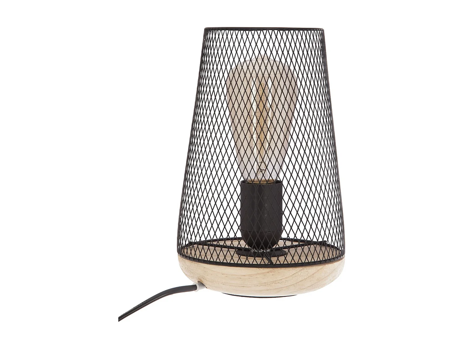 Lampe à poser en fer et bois - H. 23 cm - Noir