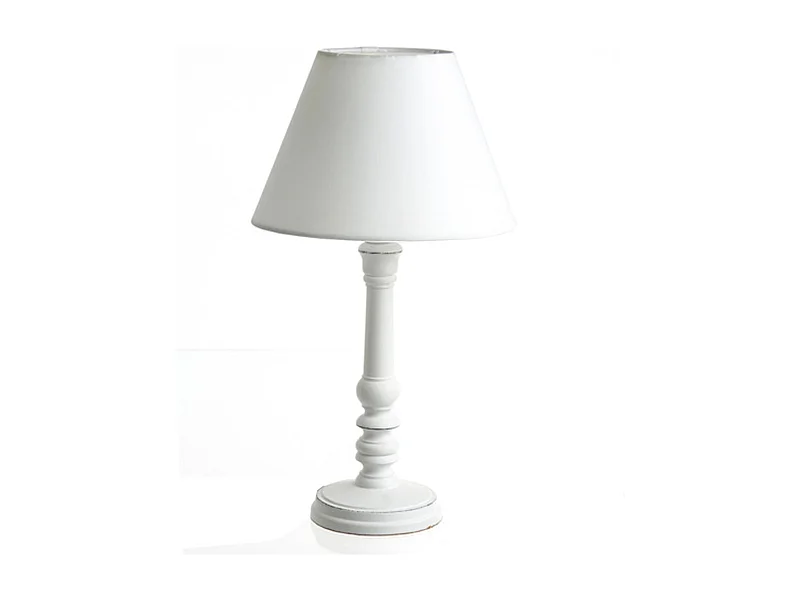 Lampe Bois - H. 36 cm - Blanc
