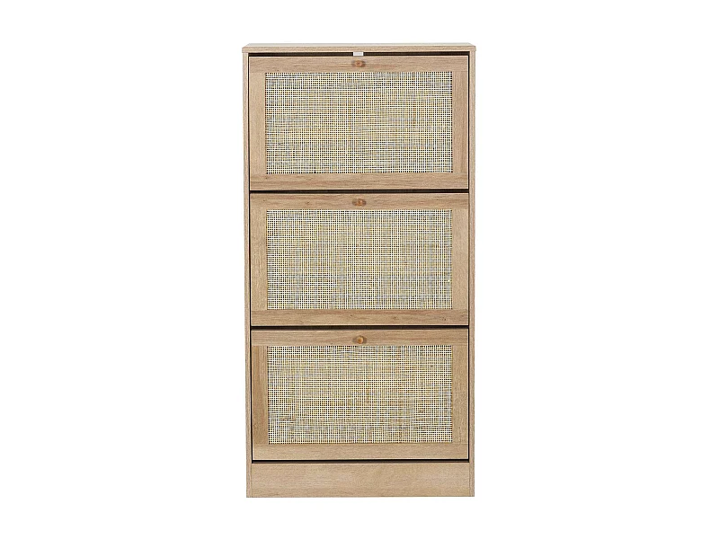 Meuble à chaussures 3 portes Bali en cannage - Marron