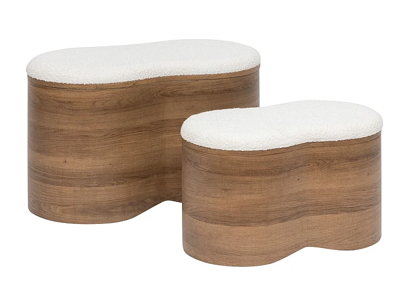 Ensemble de 2 bancs coffres effet bois et bouclette LOE - Blanc