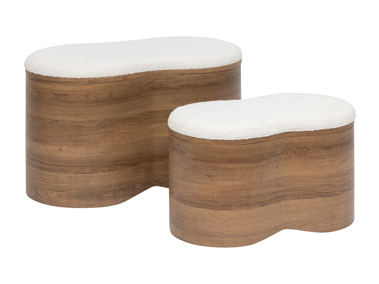 Ensemble de 2 bancs coffres effet bois et bouclette LOE - Blanc