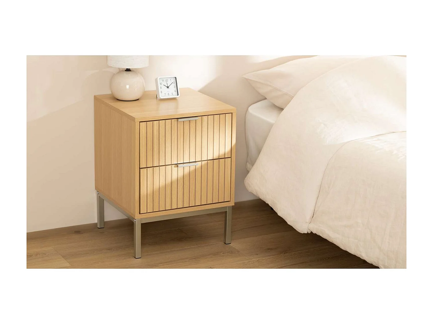 Table de chevet 2 tiroirs en bois TASSO - Marron