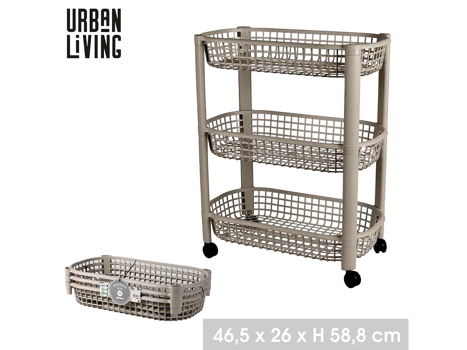 Desserte à roulettes 3 niveaux Liberty en plastique - Gris