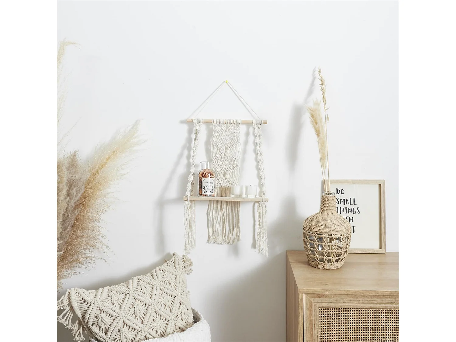 Etagère murale bohème en macramé - Beige