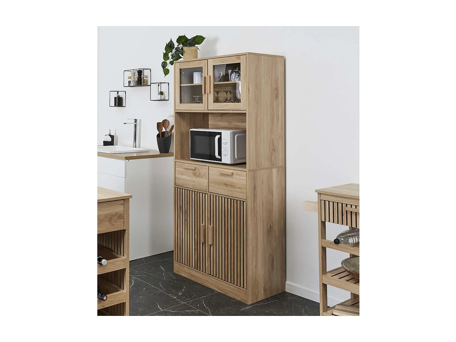 Buffet de cuisine 4 portes 2 tiroirs Saulk en bois - Marron