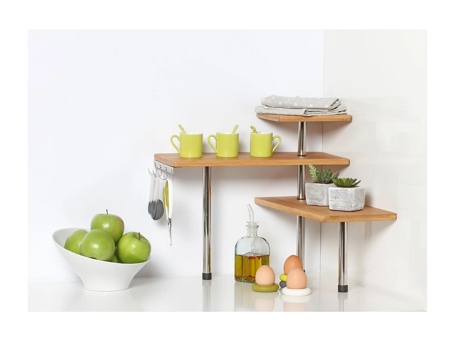 Etagère d'angle de cuisine en bambou - 43 x 39 cm - Beige