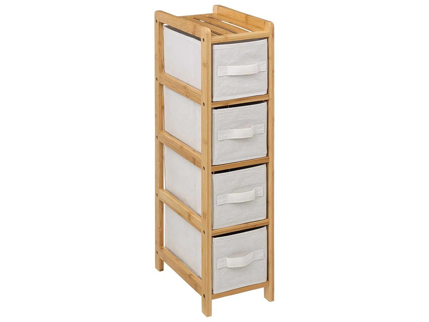 Meuble étagère fine 4 paniers - Banc et Marron