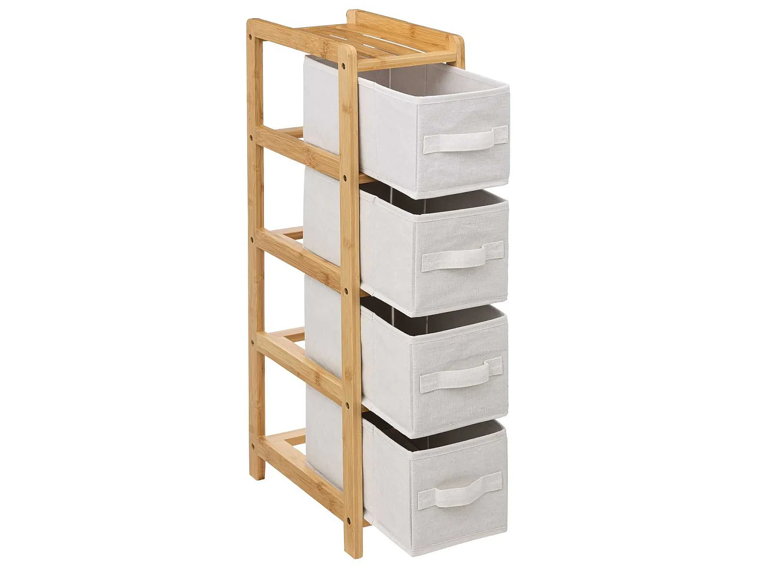 Meuble étagère fine 4 paniers - Banc et Marron