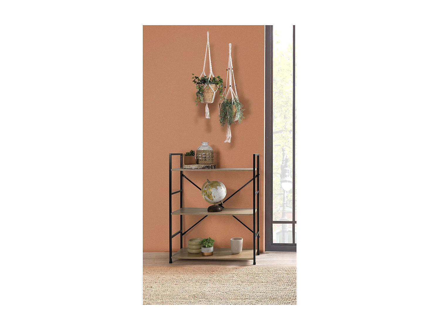 Etagère droite Large 3 niveaux Colorado H.48 en Métal et MDF - Beige et Noir