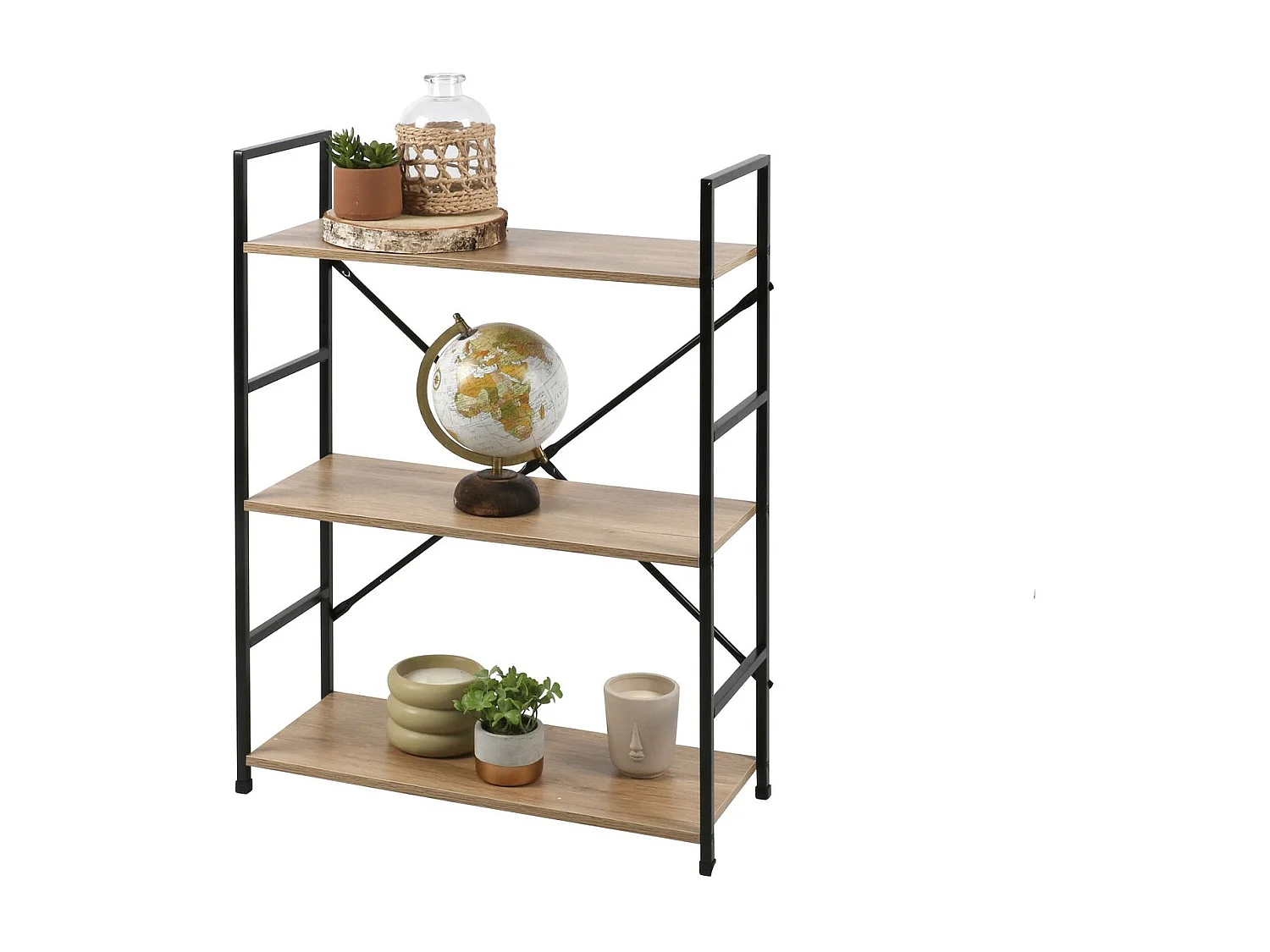 Etagère droite Large 3 niveaux Colorado H.48 en Métal et MDF - Beige et Noir