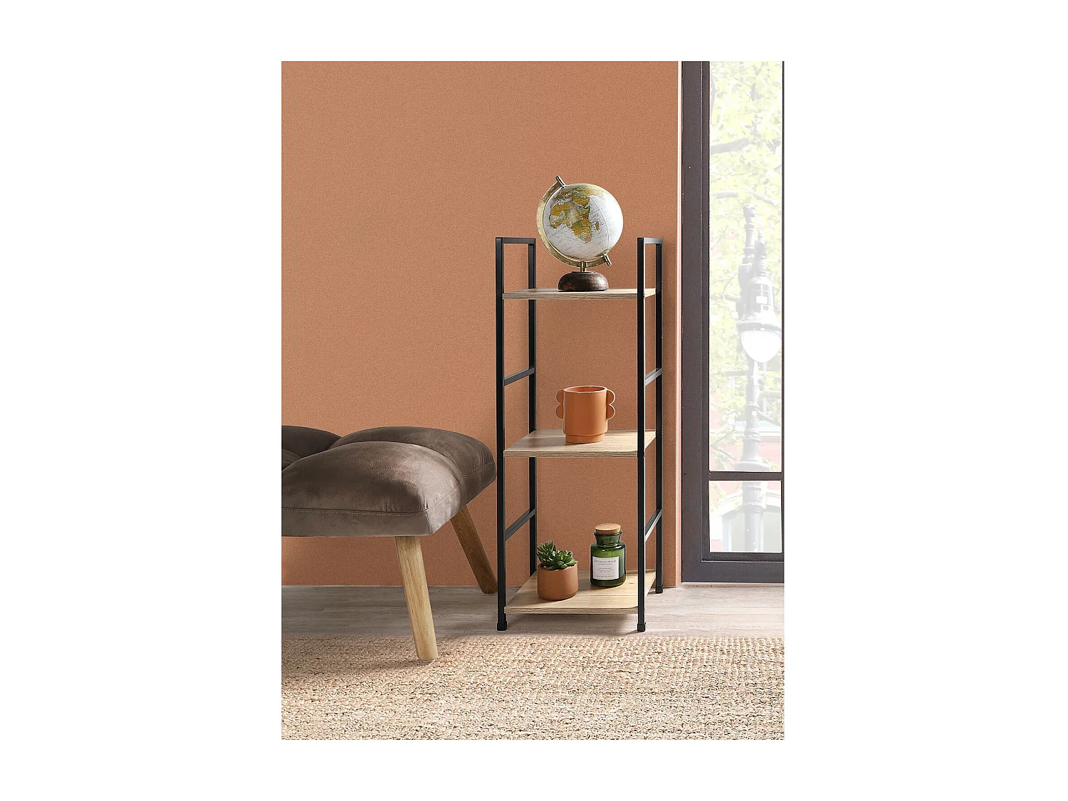 Etagère droite échelle 3 niveaux Colorado H.48 en Métal et MDF - Beige et Noir