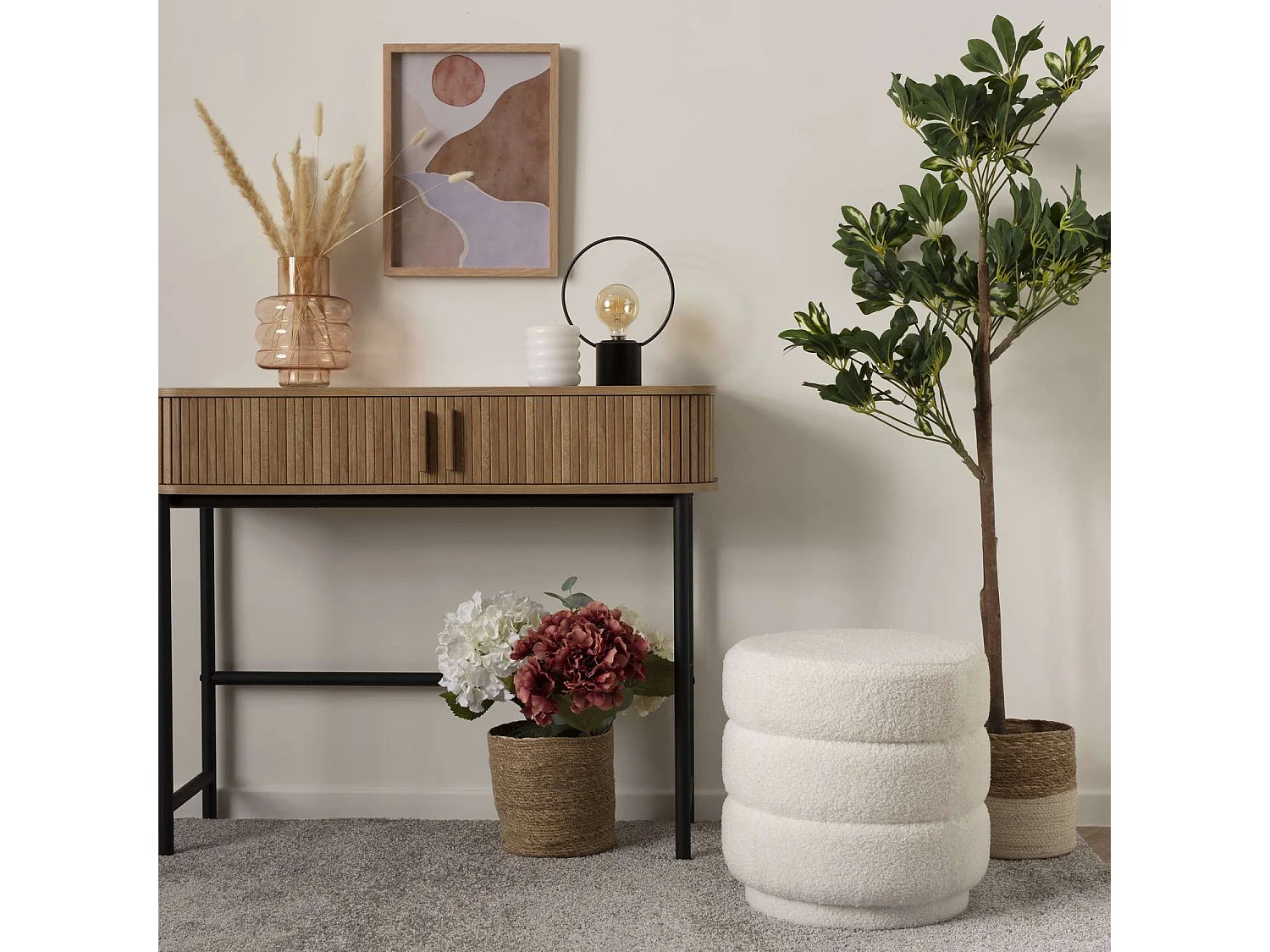 Pouf en bouclette KEMI - Blanc