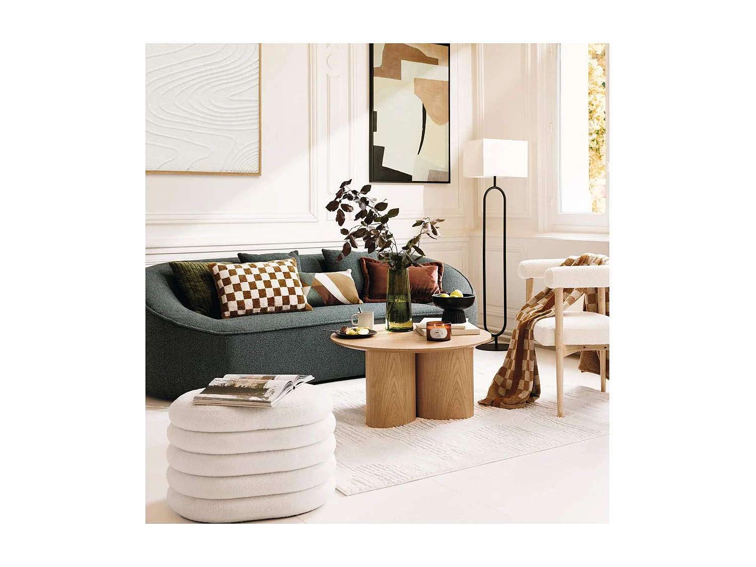 Pouf de rangement en bouclette GUILIA - Blanc